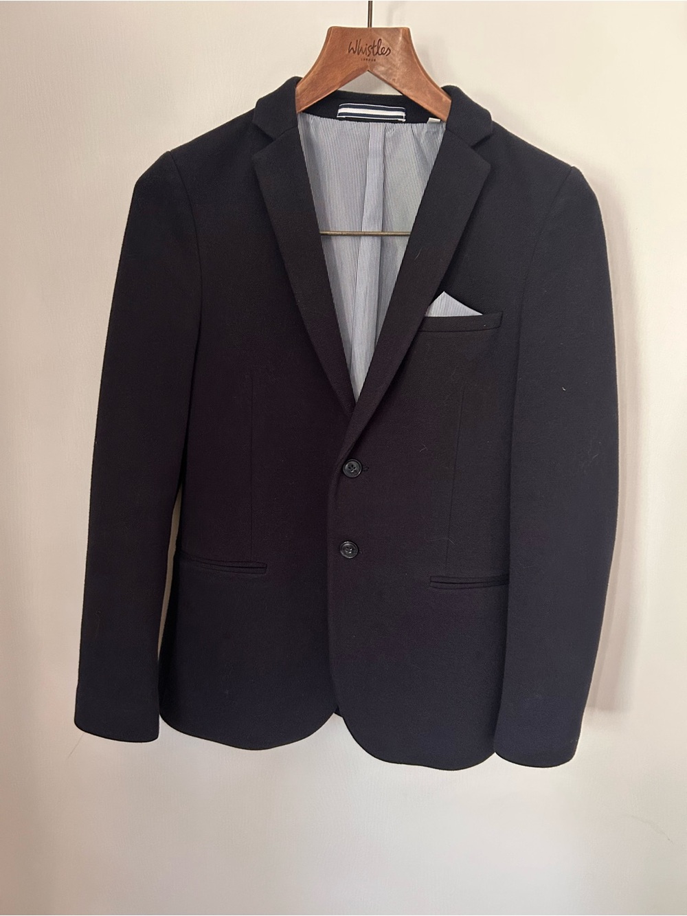Marks & Spencer Navy Boys' Blazer with Light blue pin striped Pocket Square
